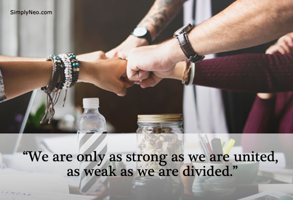 We are only as strong as we are united, as weak as we are divided.