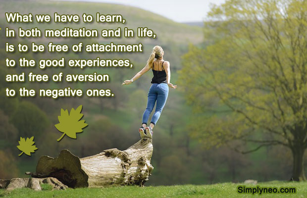 What we have to learn, in both meditation and in life, is to be free of attachment to the good experiences, and free of aversion to the negative ones - Sogyal Rinpoche