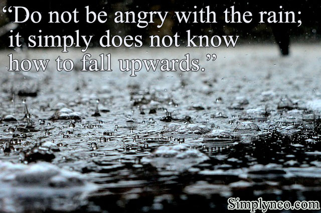 Do not be angry with the rain; it simply does not know how to fall upwards.