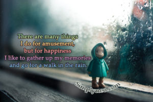 There are many things I do for amusement, but for happiness I like to gather up my memories and go for a walk in the rain.