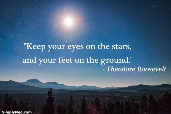 "keep your eyes on stars and your feet on the ground"