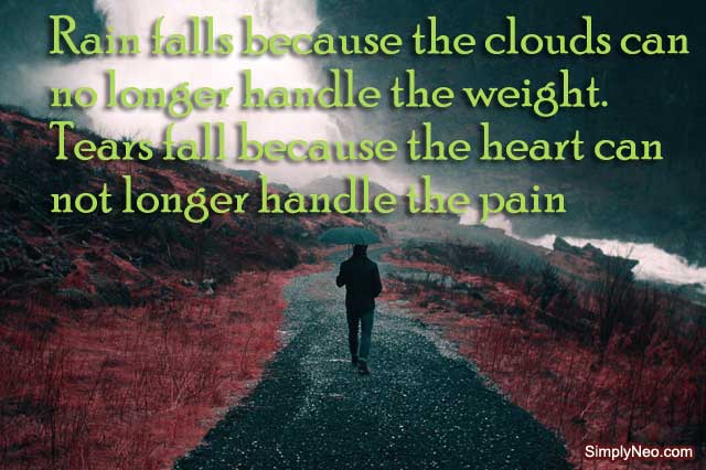 Rain falls because the clouds can no longer handle the weight. Tears fall because the heart can not longer handle the pain