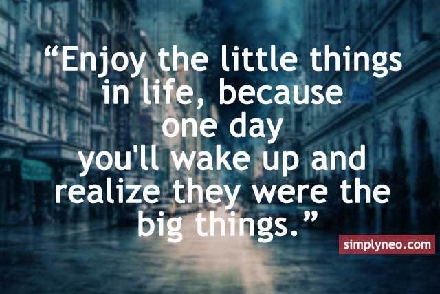 Enjoy the little things in life, because one day you'll wake up and realize they were the big things.